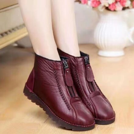 Bottes plates courtes de neige pour femme de couleur rouge