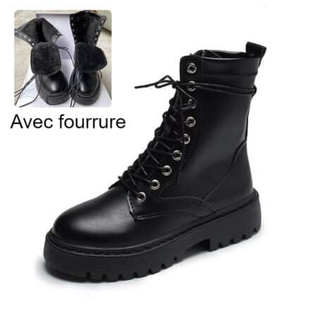 Bottes noires à bout rond de moto pour femme avec fourrure