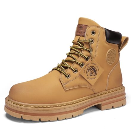 Bottes mi-hautes en cuir marron pour hommes style Motard