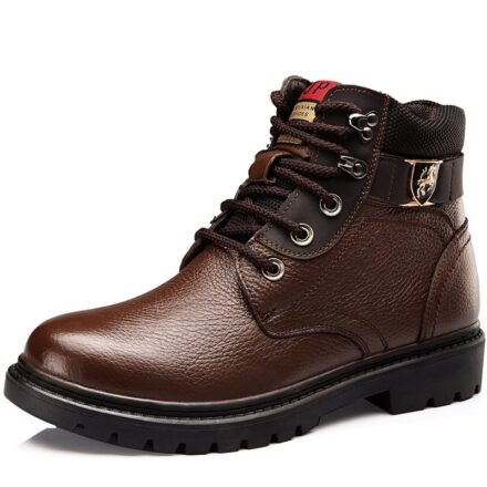 Bottes mi-hautes d'hiver en cuir de vache marron à semelle composite épaisse pour homme