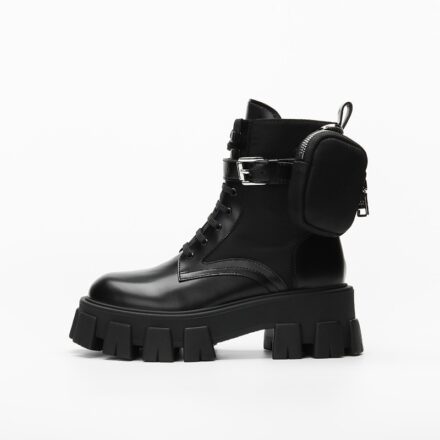 Bottes de moto à plateforme à lacets noires pour les femmes