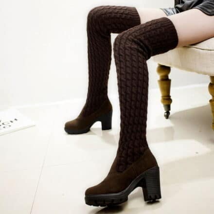 Bottes hautes en laine marron pour femme