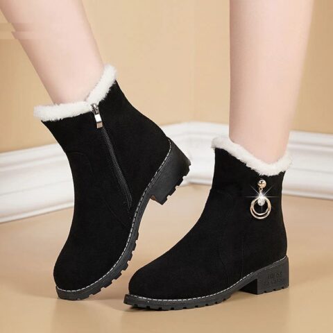 Bottes de neige imperméables à talon épais avec bout rond