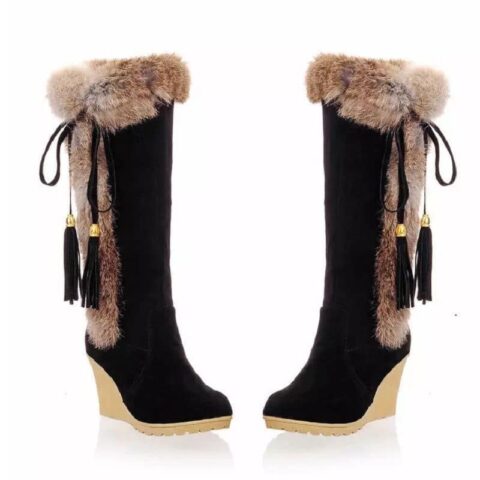 Bottes fourrées à talons compensés pour femmes