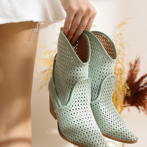 Bottes vertes d'été basses en mailles à talons bas