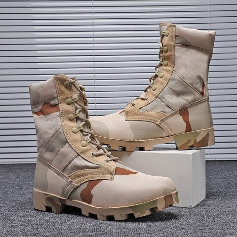 Bottes militaires imperméables motif camouflage beige