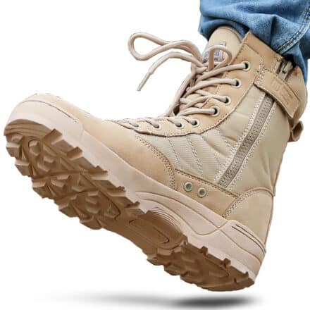 Bottes militaires mi-hautes pour hommes beige