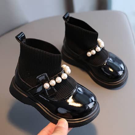 Bottes fille avec décoration grosses perles noires
