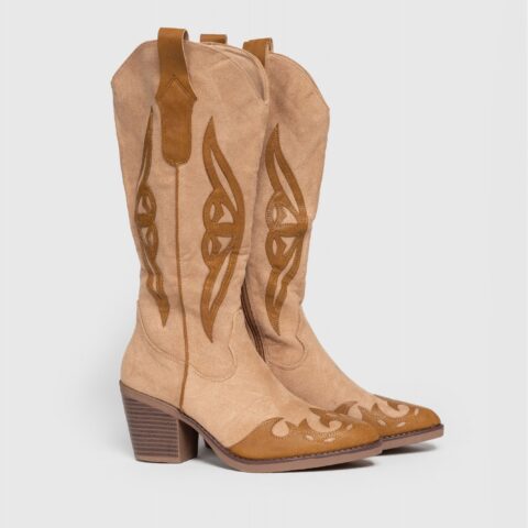Botte de cowboy élégant en daim avec motifs cousu