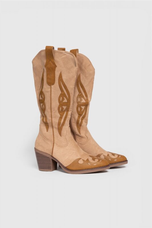 Botte de cowboy élégant en daim avec motifs cousu 1a