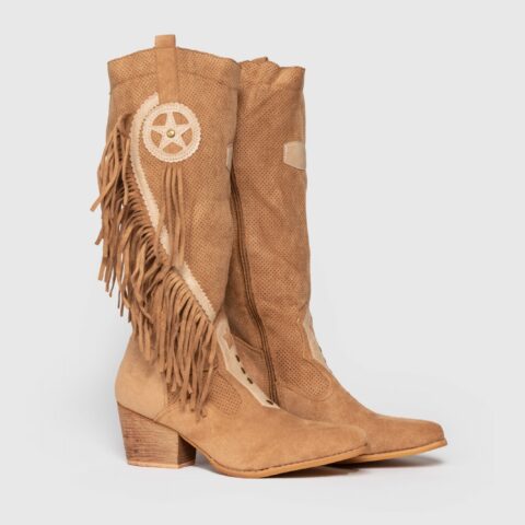 Botte de cowboy stylée en daim de haute qualité avec un motif en étoile