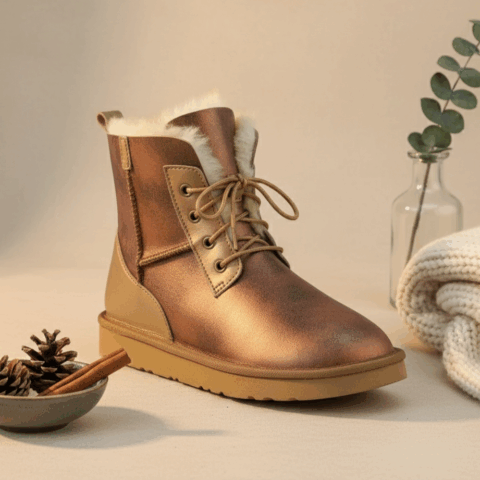 Bottes de neige cuir mouton fourrure naturelle imperméable