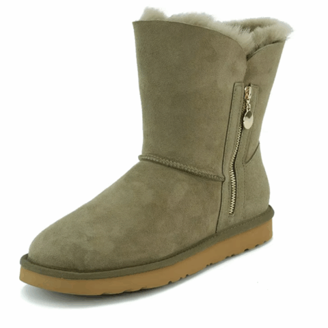 Bottes hiver zippées en cuir véritable de peau de mouton et mi mollet